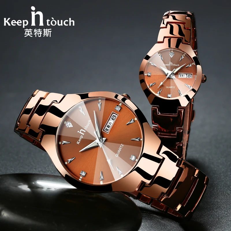 Relojes de cuarzo a la moda para hombres y mujeres, cronógrafo de pulsera resistente al agua, con calendario semanal, de acero inoxidable, para amantes, 2021 - Imagen 6