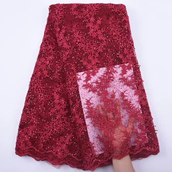 

New Design Tulle Net Lace Fabric 2020 High Quality African Nigerian Mesh Wedding Bride Dress Sequined Embroidered Material Sew