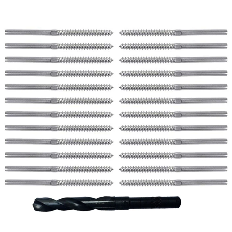 

TOP!-12 Pairs Stainless Steel Right&Left Handed Thread Swage Lag Screws for Wood Post Of 1/8 Inch Cable Railing Kit Decking Rail