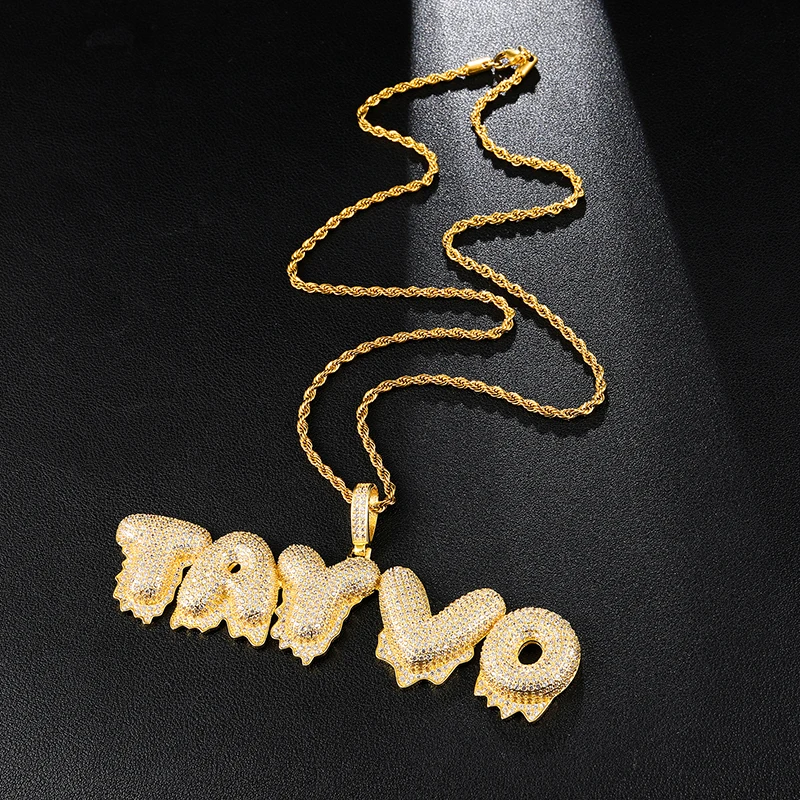 Хип хоп Iced Out Bubble Letters пользовательское имя кубический циркон капельные Подвески на цепочках и ожерелья для мужчин ювелирные изделия с теннисная цепочка