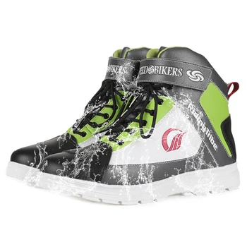 

Green Motorcycle Boots Men Road Street Casual Shoes Waterproof Microfiber Leather Motocross Riding Boots Moto Motorbike Shoes