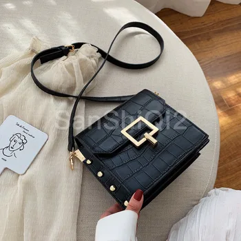

Pattern Stone PU Leather Crossbody Bags For Women 2019 Small Lock Shoulder Messenger Lady Travel Handbags and Purses