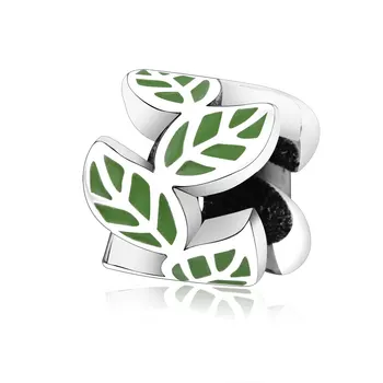 

Fit Original Fine Charm Bracelets Authentic 925 Sterling Silver Green Leaf Spacer Charms Beads Antique DIYJewelry for Gifts