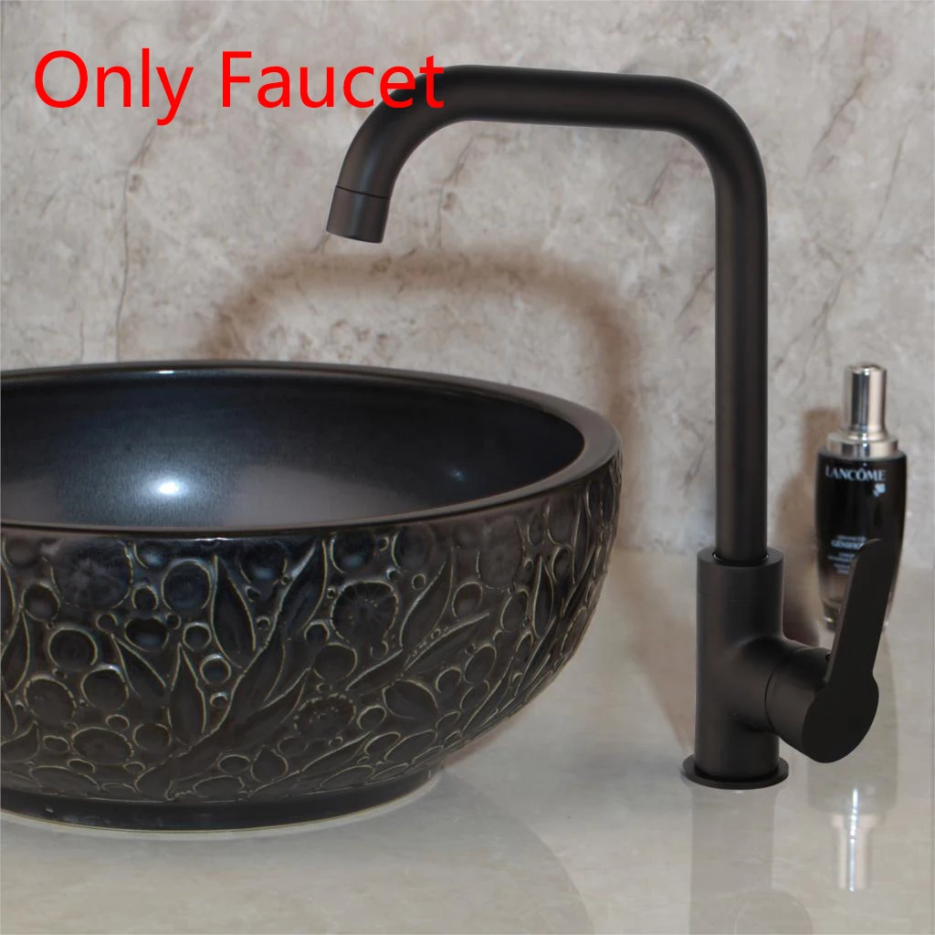 Monite Black Handpaint художественный керамический сосуд для ванной раковины набор с черным покрытием чайник носик кран для ванной комнаты дизайн смеситель для раковины кран - Цвет: Only faucet C