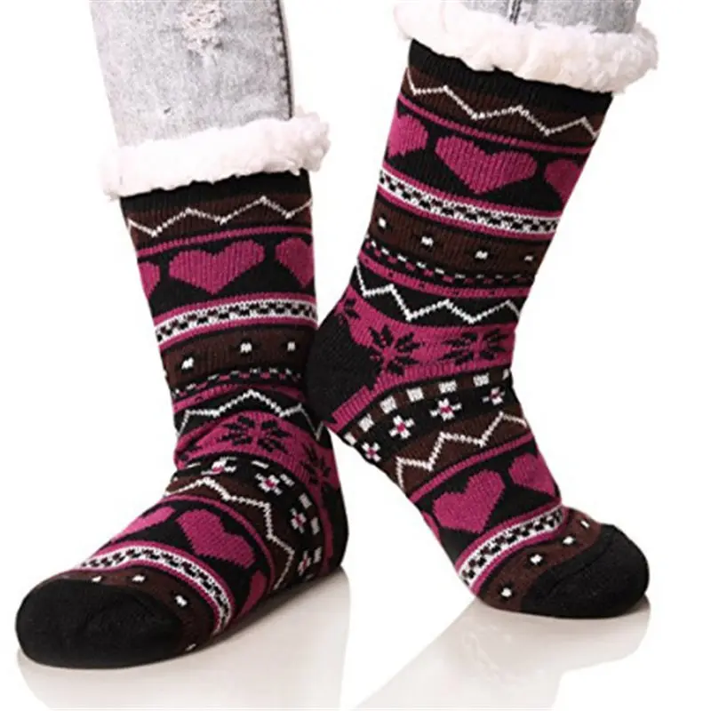 Женские теплые шерпа флисовый носок s Милый принт сердце многоцветный флисовый носок теплые домашние носки