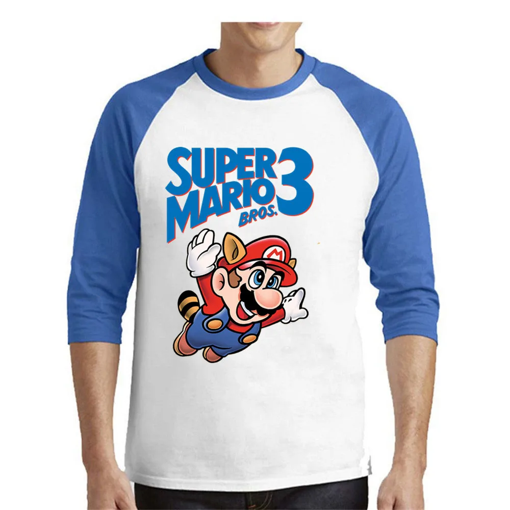 

Men's Football Shirt Off White Gym Couture Hip Hop 100% Cotton Super Mario 3 Three Quarter Sleeve T-shirt Billie Eilish