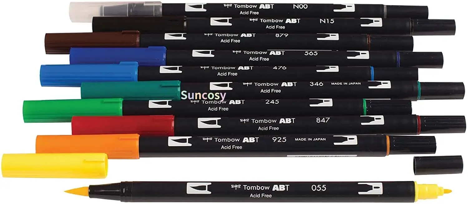 Dual Brush Pen Art Markers 10-Pack, Primary Colors, Brush Markers