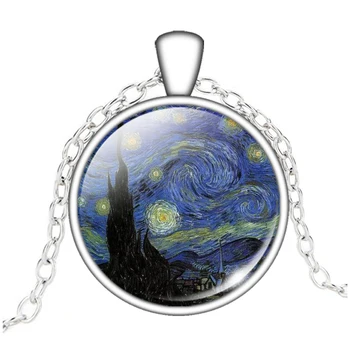 

Van Gogh Necklace Van Gogh's Art Painting Print Glass Cabochon Pendant Chain Necklace Fashion Jewelry Necklaces for Women Men