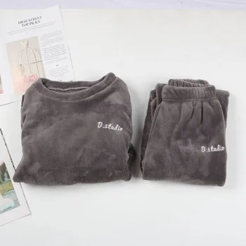 

Winter Warm Pajamas For Women 2 Pieces Winter Female Sleepwear Thicken Velvet Pajamas Set Loose Large Size One Size Pijamas