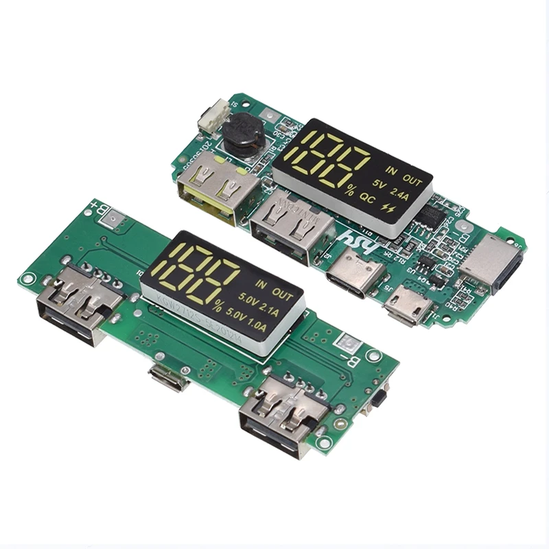 Módulo de carga banco de energía móvil USB 18650, placa de cargador de batería de litio, protección de circuito, LED, USB Dual, 5V, 2.4A, Micro/tipo-c