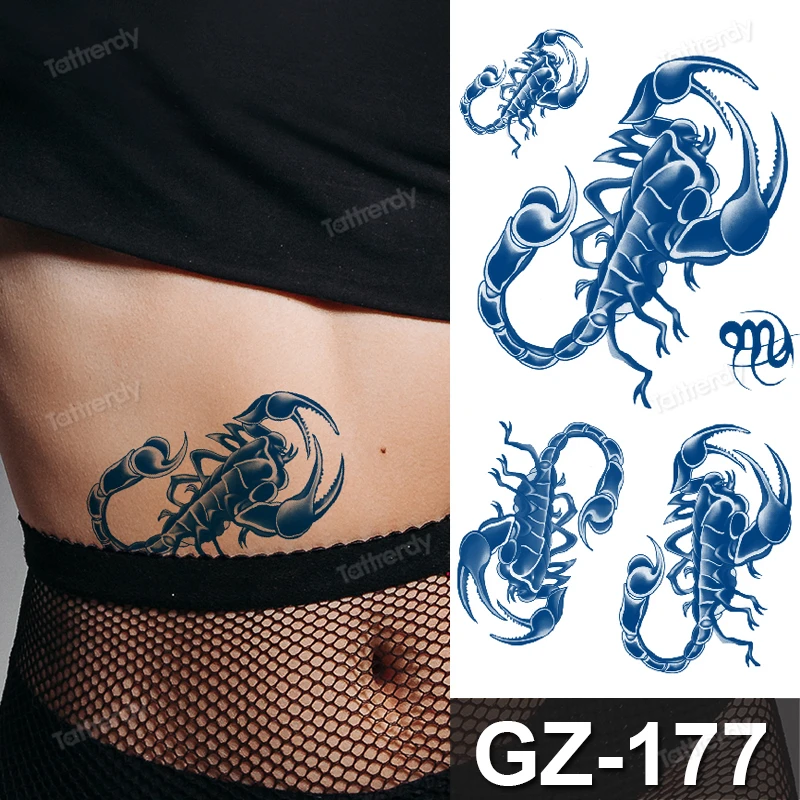 Waterproof Temporary Tattoos Scorpion Eagle Letter Natural Organic Fruit  Juice Ink Tattoo Fake Long Lasting Belly Stickers Body - Temporary Tattoos  - AliExpress