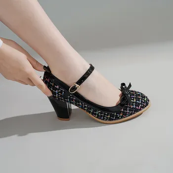 

Sprin Fashion 2020 Women Heels Glitter Blin Bowtie Lolita Mary Jane Hih Heel Shoes Pink Black Cute Womens Shoes Pumps