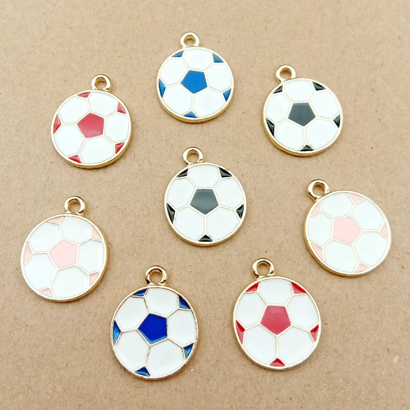 

Newest 40pcs/Lot 23*18MM Round Shape Foot Ball soccer Enamel Alloy Jewelry Charms Gold Tone Oil Drop Ornament Earring Pendants