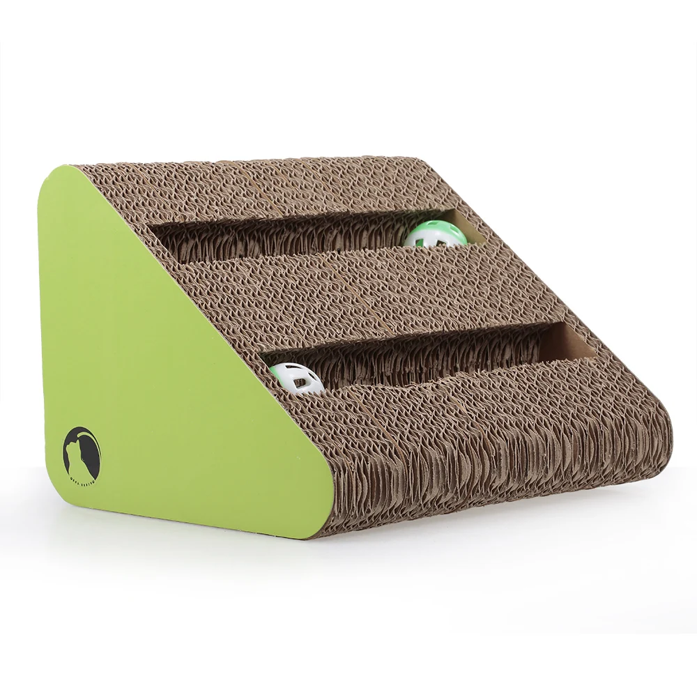 Cat Scratcher Pad Scratching Ramp Corrugated Cardboard with Bell Balls Cat Scratch Play Toy - Цвет: Khaki