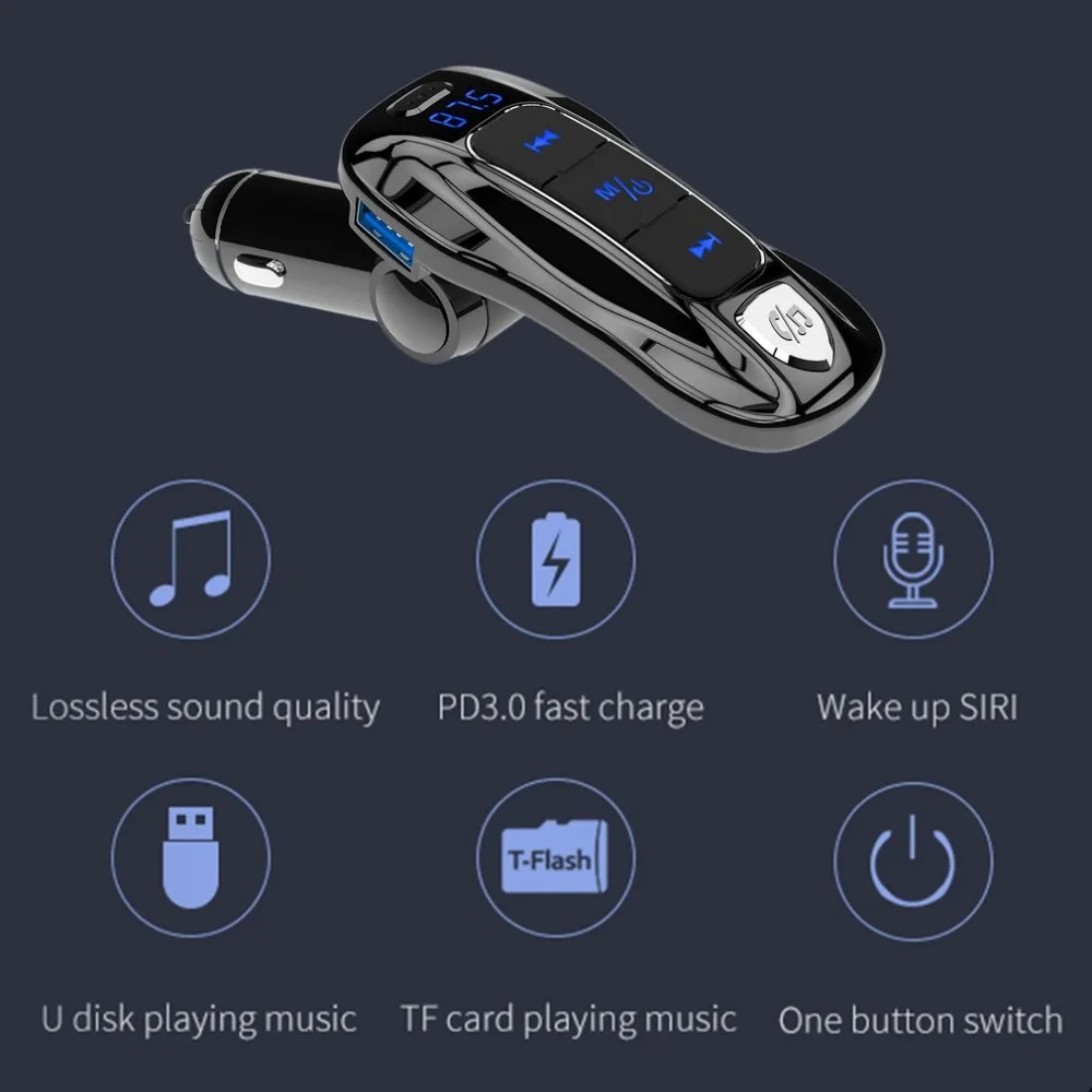 BC55 18 Вт PD 3,0 QC 3,0 Быстрая зарядка USB зарядное устройство беспроводной 5,0 Hands-free автомобильный комплект беспроводной fm-передатчик модулятор