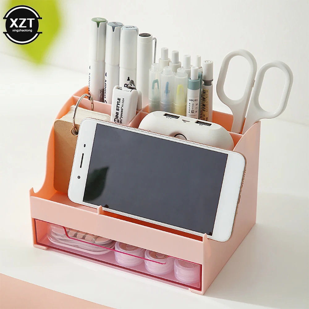 Large Capacity Desk Accessories Pen Holder With Drawer. Pencil Storage Box Desktop Organizer School Office Stationery