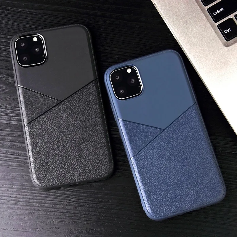 

Soft Silicone+PU Leather Case for IPhone 11 Pro Case Business Stitching Pattern Back Cover for IPhone 6 6S 7 8 Plus X XS Max XR