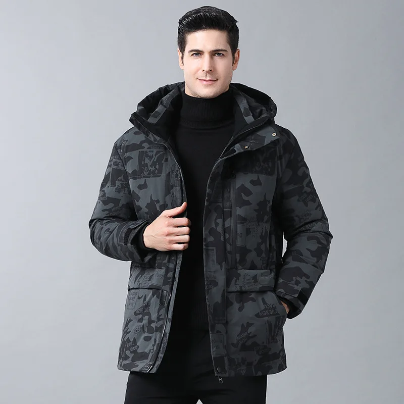 Down Jacket Men's New Style Mid-length Thick Camouflage MEN'S down Jacket Hooded Cold-proof Jacket