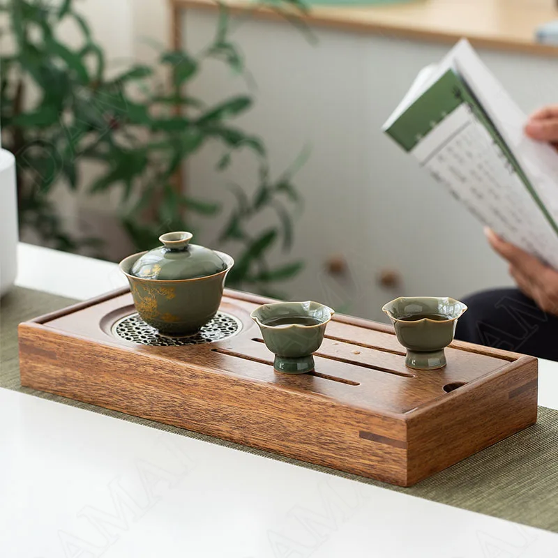 

Поднос для хранения из ореховой древесины, современный поднос для хранения воды и чая, настольный органайзер для чайного сервиза, украшения для дома