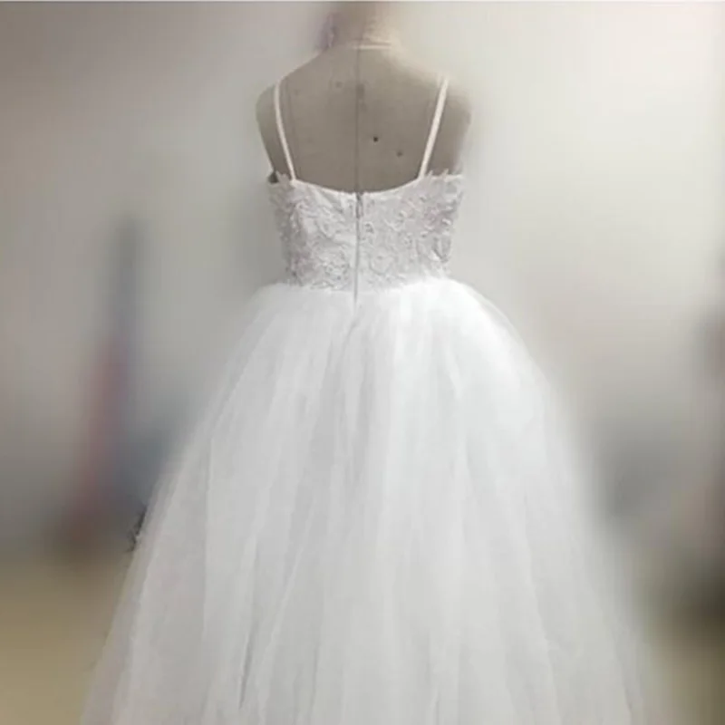 Винтажное свадебное платье с цветочным узором для девочек; коллекция года; Vestidos De Primera; бальное платье на тонких бретельках; платье для причастия с тюлевой аппликацией на заказ