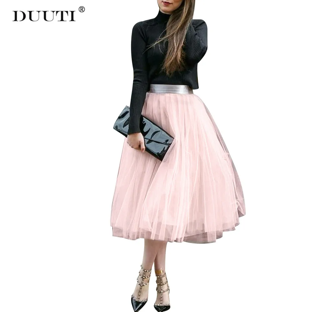 

DUUTI Spring Summer Tulle Skirt Women Pleated Tutu Skirt A-line Elasticised Waist Casual Age-reducing Wild Mesh Bubble Skirt D25
