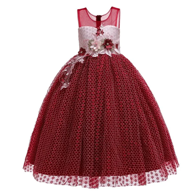 Вечерние платья для девочек; Элегантное свадебное платье с цветочным узором для девочек; платье принцессы для торжеств; торжественное платье для первого праздника; вечернее платье для девочек; кружевное платье