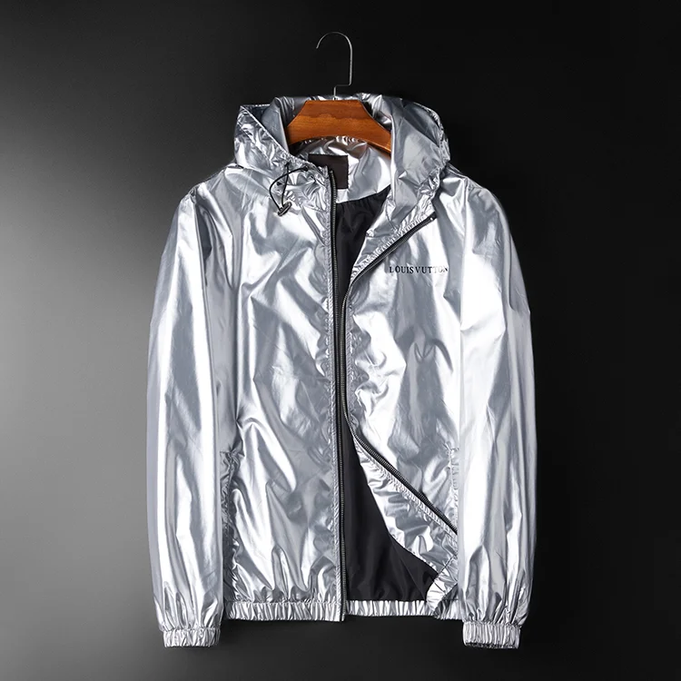 

2020 New Luxury men jacket Spring hooded coat silver color fabric jacket men