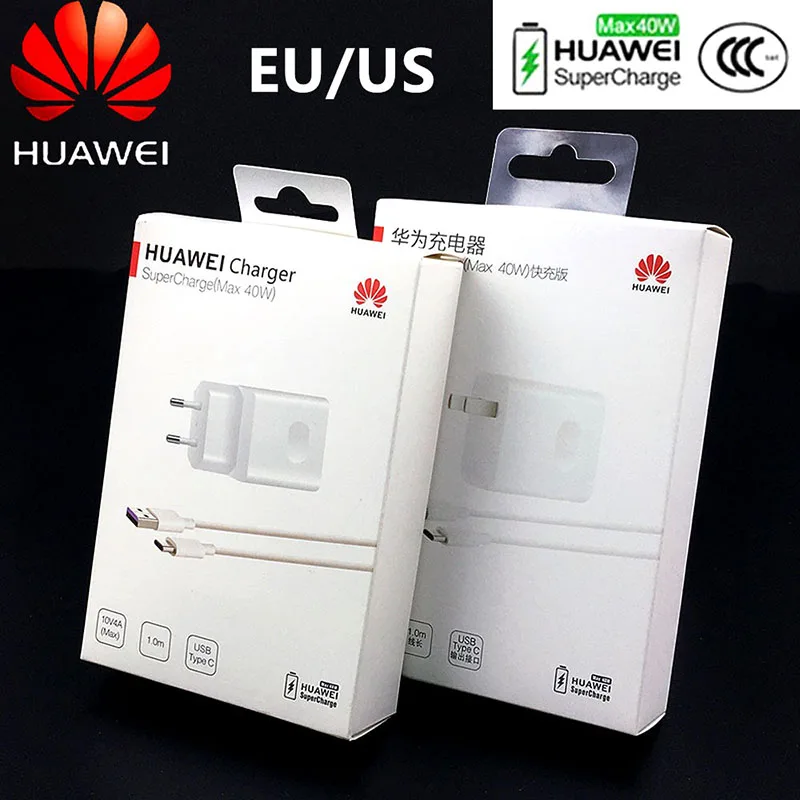 Huawei 40W зарядное устройство Оригинал 10V4A суперзарядное ЕС зарядный адаптер 5А USB type