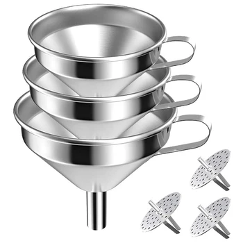 

A+Large Stainless Steel Funnels for Kitchen,with 3 Pack Removable Filter for Essential/Cooking Oils&Transferring Liquid