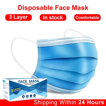 

Disposable mask for man and women mascarilla Meltblown cloth earloop face mask 3-layer breathing safty blue mouth masks