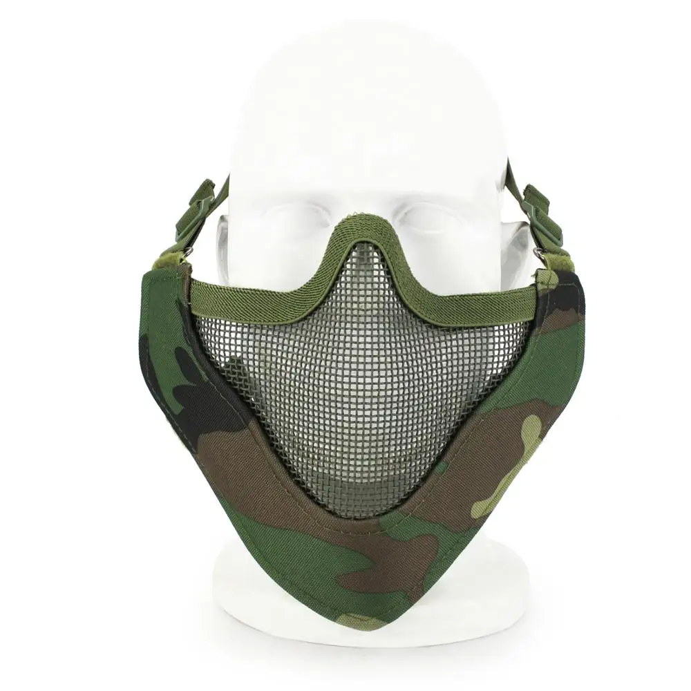 Tactical Airsoft Steel Wire Mesh Half Face Protective Mask w/ Ears Cover Skull 