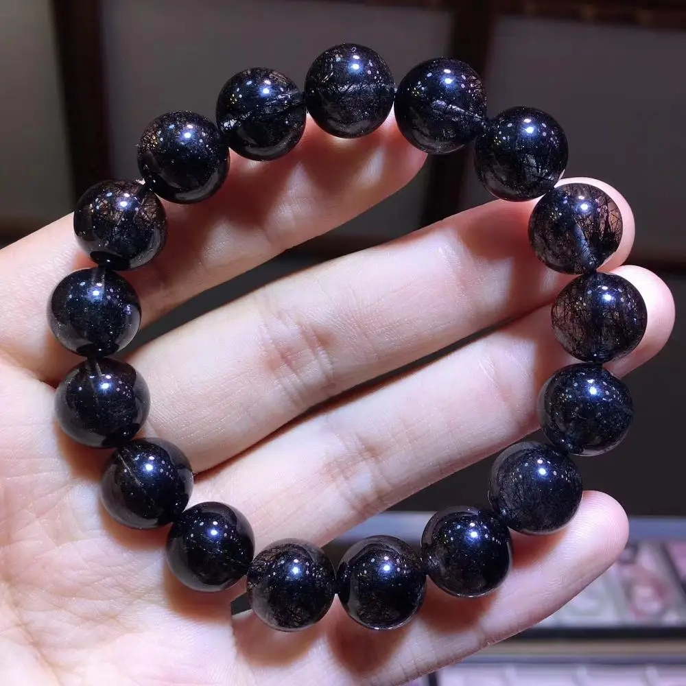 

11.5mm Natural Black Hair Rutilated Quartz Bracelet For Woman Man Brazil Round Beads Gift Gemstone Crsysal Fashion Jewelry AAAAA