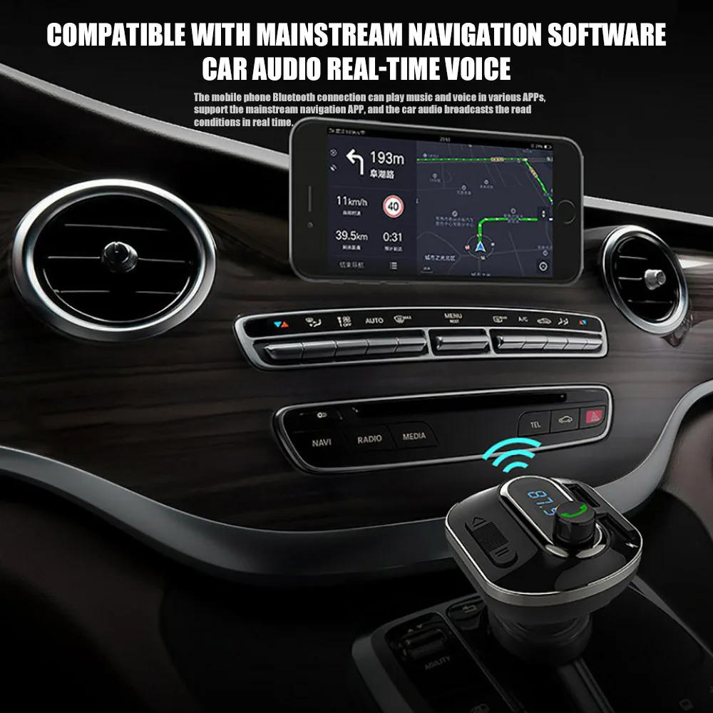 Автомобильный MP3-плеер, mp3-плеер, Bluetooth, fm-передатчик, два порта usb, беспроводной радиоадаптер, цифровой дисплей для планшетов, для Xiaomi