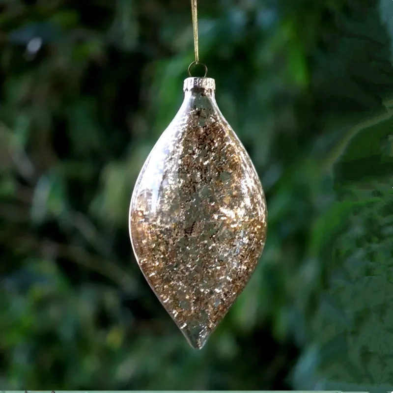 

12 шт./упак. 6*12 см внутренние золотые чипсы, декоративный стеклянный кулон в форме лука, Рождественская елка, декоративное стекло