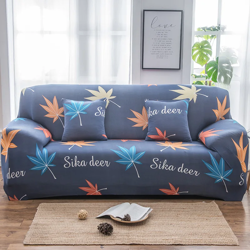 

Maple Leaf 3 Seater Sofa Cover Stretch Couch Cover Blue Orange Leaves Funda Sofa Armchair Cover Nordic Armrest Covers For Sofas