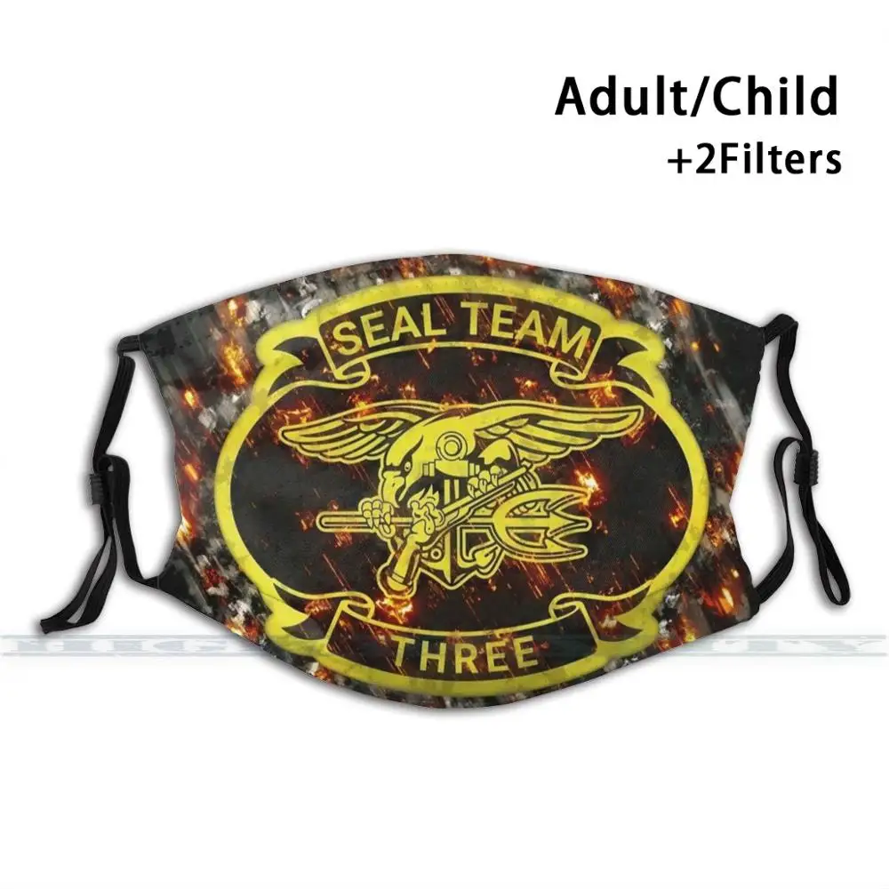Navy Seal Team 3 Impressão Design Personalizado Para Adultos Criança Anti Máscara de Poeira do Filtro Lavável Vedação da Máscara Facial Máscara Equipe 3 seal Team Marinho Três