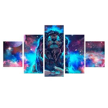 

5 Panel Set Oil Painting Home Decoration Starry Sky Lion Art Canvas Wall Hanging Picture Landscape Modern Living Room Painting
