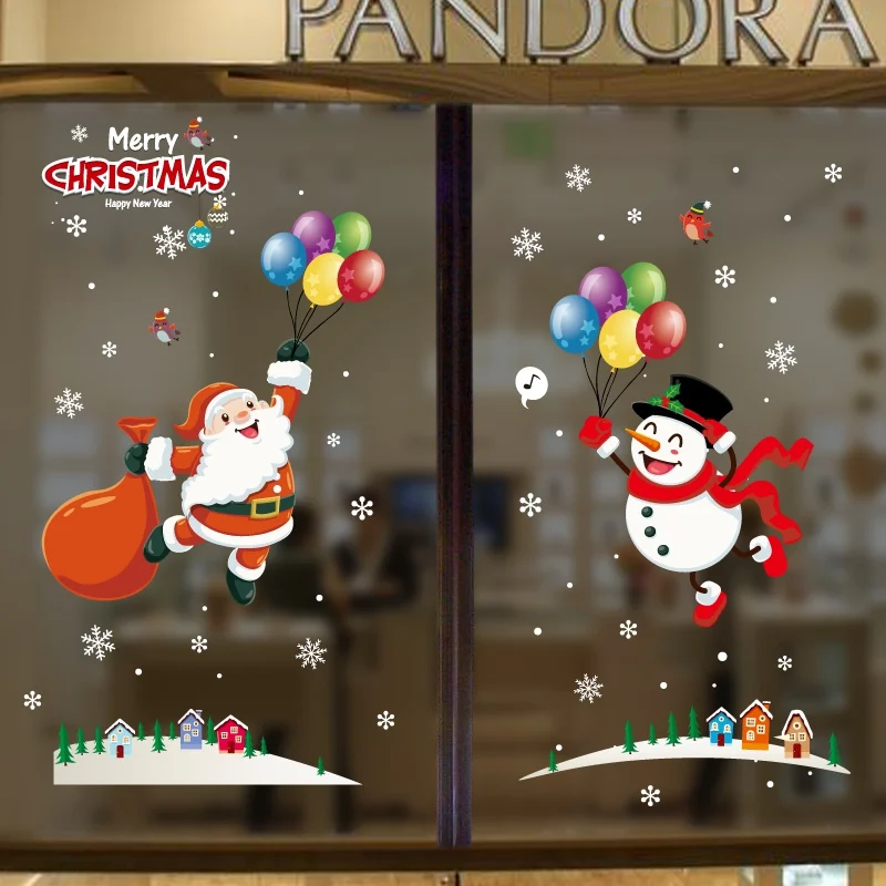 Веселые рождественские наклейки на окна рождественские украшения для дома елочные украшения Рождественский Санта Клаус Снеговик счастливый год