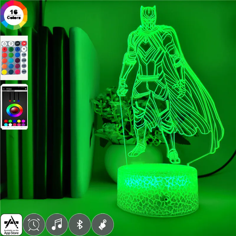 Marvel LED 3D Light Hero Black Panther Figure LED Night Light Mutilcolor 3D Desk Lamp Model  Toys for Kids Christmas Gifts