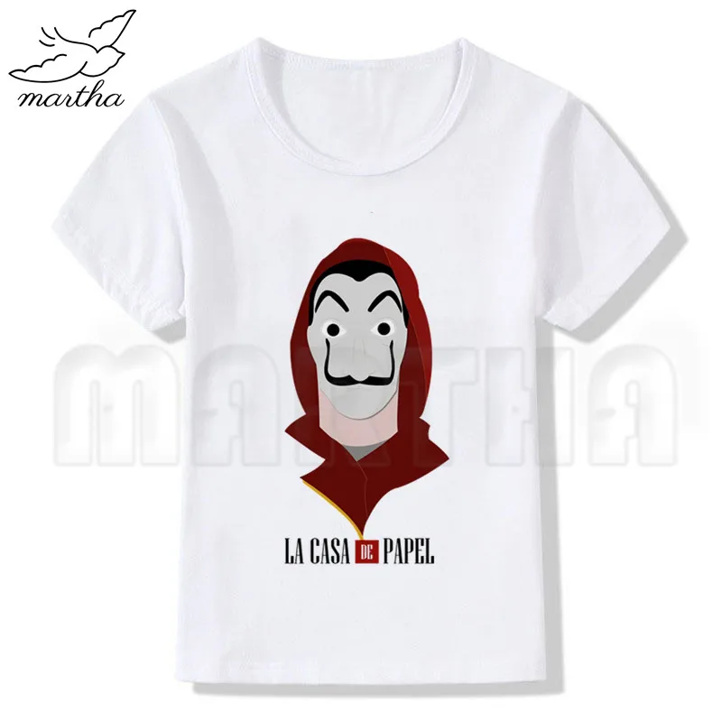 WhiteT La Casa De Papel/футболка для мальчиков; Футболка с принтом с героями мультфильмов; дизайнерские Детские футболки; детская одежда с короткими рукавами - Цвет: WhiteT