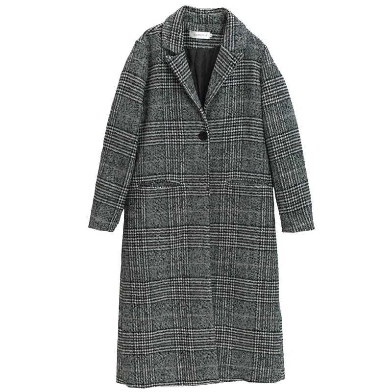 winter coat LUZUZI Осень Зима Женское шерстяное клетчатое пальто новая мода длинное шерстяное пальто тонкое женское зимнее шерстяное пальто женская верхняя одежда - Цвет: winter coat