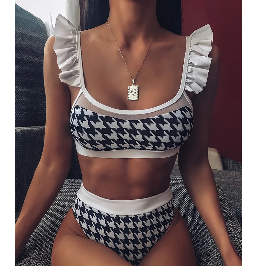 

Sexy New Plaid Ruffled Female Swimsuit High Waist Bikini Women Swimwear Two-piece Bikini set Bather Bathing Suit Swim Lady