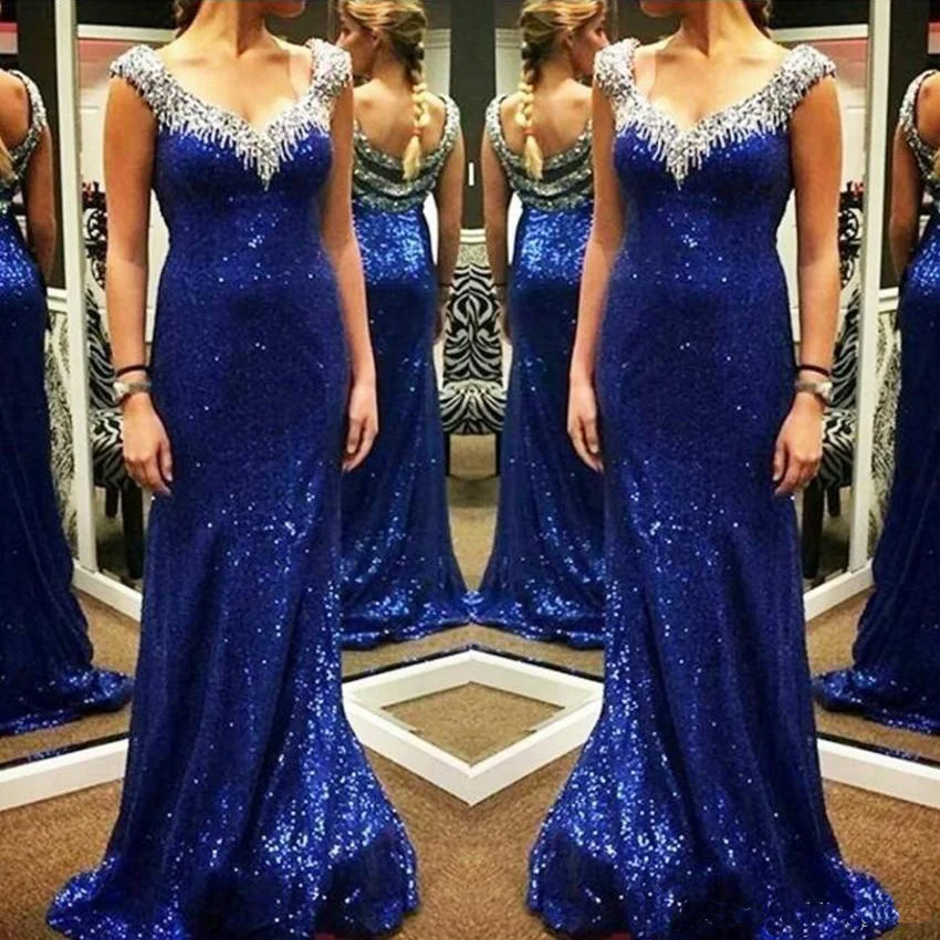 Королевское синее платье-футляр для выпускного вечера с блестками, v-образным вырезом, молнией сзади, длинное вечернее платье, вечернее платье