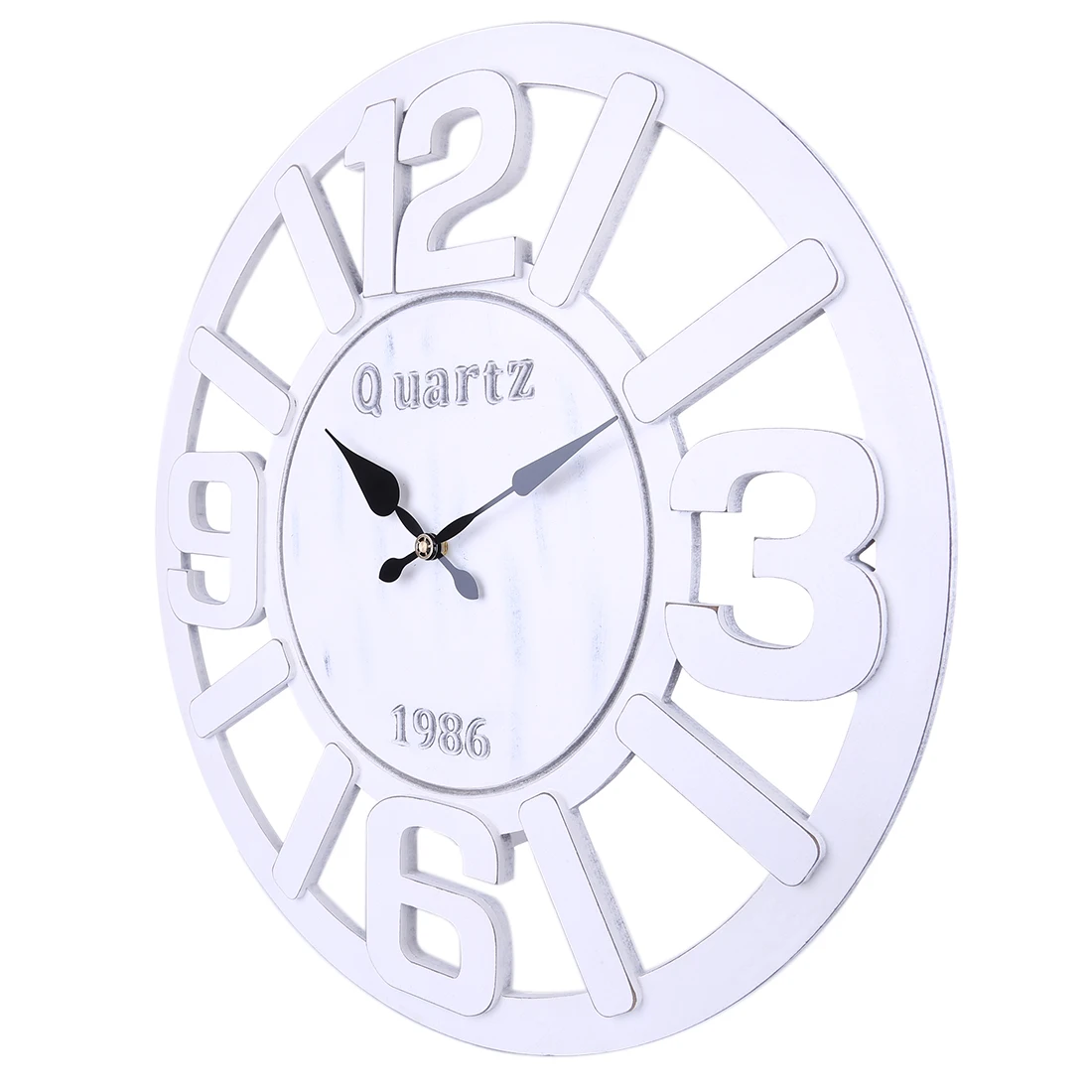 24 Inches 60cm Engraving Numerals Hollow Mute Wall Clock Silent Wall Clock Hollow Hanging Clock Decor- 1986 White