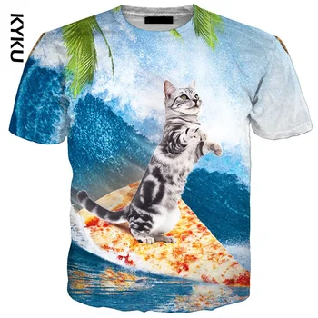 

KYKU 3D Tshirt Men Cat Pizza Surfbord 3D Print Tee Shirt Tops Short Sleeve T-shirt High Quality Casual Harajuku Streetwear