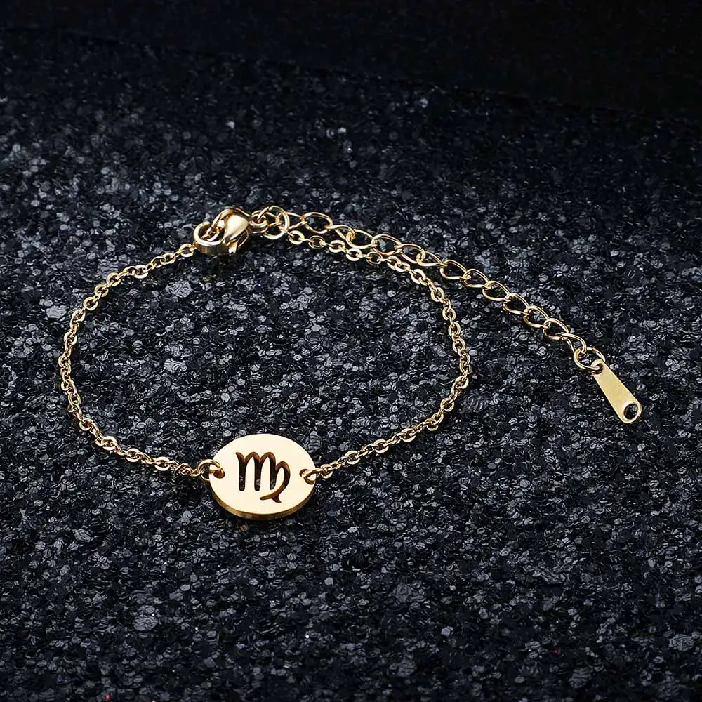 12 шармов в виде созвездий зодиака для женщин, женский браслет из нержавеющей стали AAAAA, качественный браслет, шармы высокого качества - Metal Color: JN010-6
