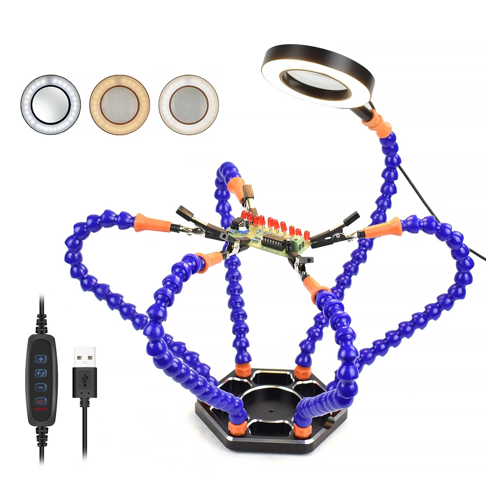 NEWACALOX Multi Soldering Helping Hands Third Hand Tool with 6pcs Flexible Arms for PCB  Board Soldering Assembly Repair Station