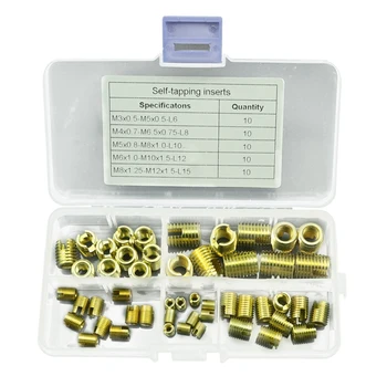 

Thread Insert-50Pcs Brass Tone Self Tapping Thread Slotted Inserts Combination Set Repair Thread Tool