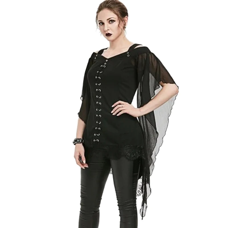 

New Design Fashion Sexy Chiffon Shirts Women Blouses and Tops Ruffle Sleeve Lace Patchwork Plus Size Casual Top Summer Blusas