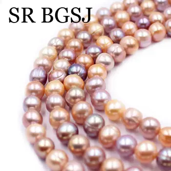 

Free Ship 8-9mm Mixed Colors Nearly Round Natural Freshwater Pearl Round Pearls DIY Beads 14inch